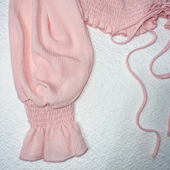 SHEIN Women’s Flounce Sleeve Off Shoulder Frill Trim Drawstring Top | L - Picture 6 of 9